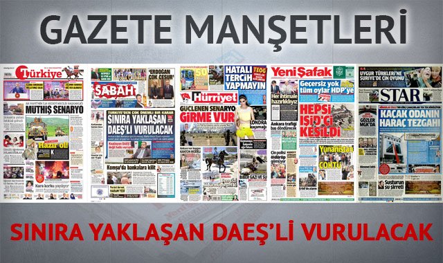 29 Haziran 2015 günün manşetleri