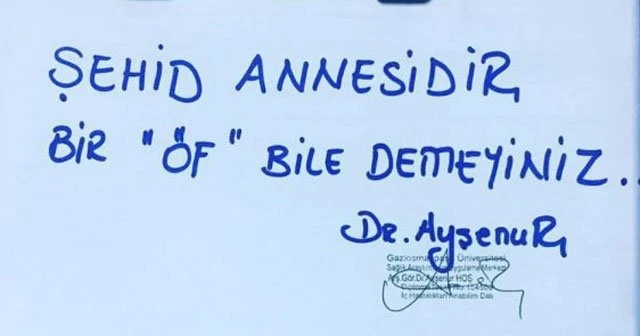Doktordan not, 'Şehid annesidir öf bile demeyin'