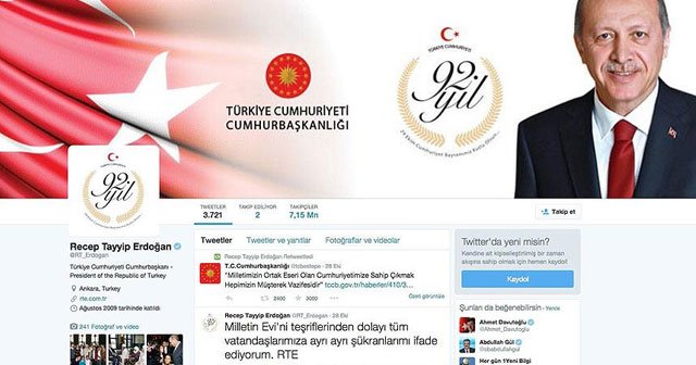 Erdoğan&#039;ın sosyal paylaşım sitelerinde &#039;92. yıl&#039; logosu kullanıldı