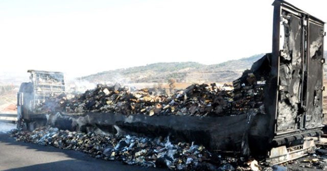 Uşak’ta 18 ton tavuk ürünü yüklü TIR kül oldu