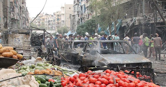 Halep&#039;te pazar yerine saldırı, 15 ölü