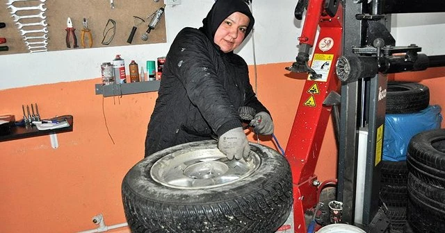 Kadın girişimci KOSGEB desteği ile lastik dükkanı açtı