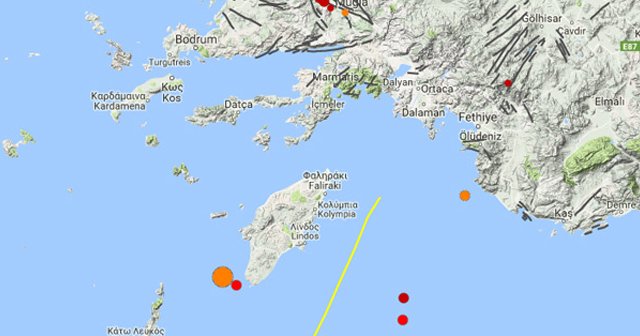 Rodos açıklarında deprem 4.4 büyüklüğünde deprem