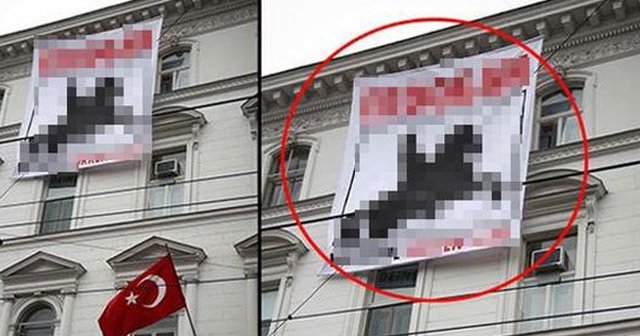 Viyana&#039;daki Büyükelçiliğimize alçak saldırı, pankart astılar