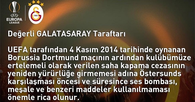Galatasaray&#039;dan taraftara uyarı
