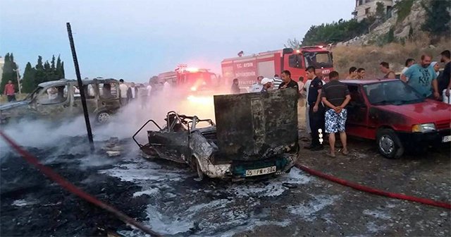 Helyum gazı patladı, 5 araç yandı