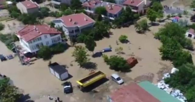 Silivri’deki sel havadan görüntülendi