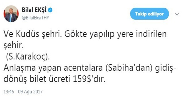 ‘#ThyKudüseİndirimYap’ etiketine THY’den müjdeli haber geldi