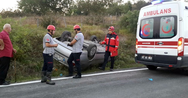 Yoldan çıkan otomobil takla attı: 3 yaralı