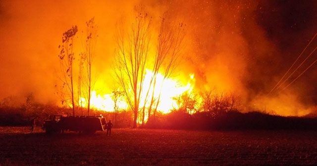 Geceyi alevler aydınlattı, Karpuzlu’da arazi yangını