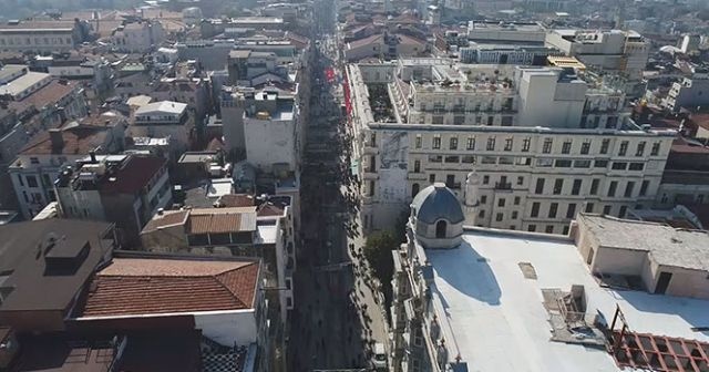 İstiklal Caddesindeki çalışmalar havadan görüntülendi