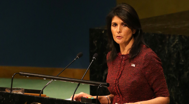 Haley&#039;den BM&#039;nin kararına karşı oy kullanan ülkelere resepsiyon