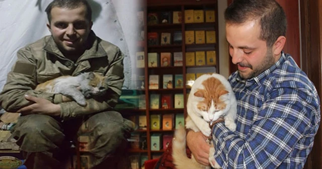 Uzman çavuş Özkan, El Bab'da bulduğu kedi 'Barış'ı ilk kez ziyaret etti