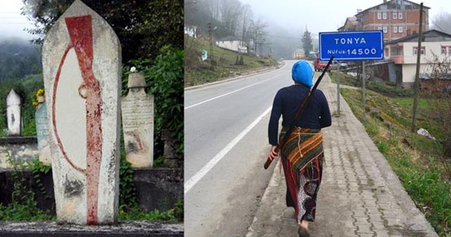 Bu ilçede, vasiyet üzerine mezar taşına silah figürü işleniyor