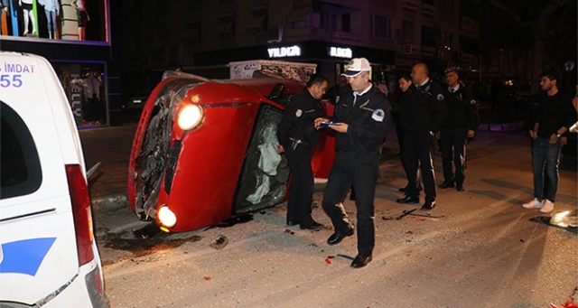 Takla atan otomobil polis aracına çaparak durabildi: 1 yaralı