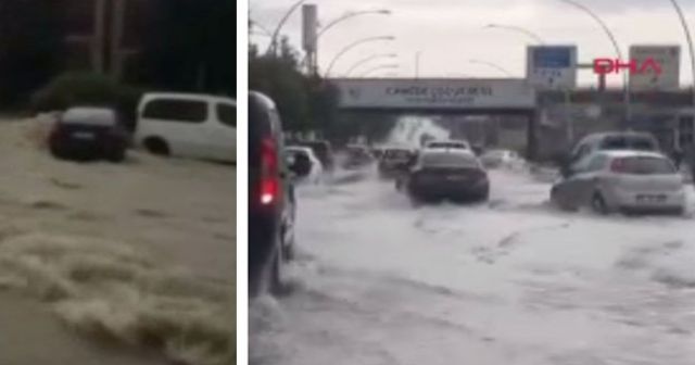 Ankara’da sağanak sonrası araçlar yolda kaldı, iş yerlerini su bastı