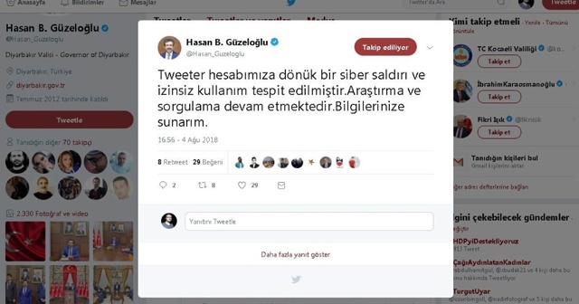 Diyarbakır Valisinin twitter hesabı hacklendi