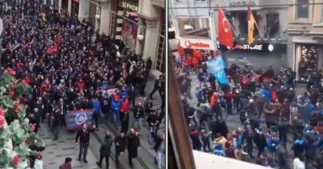 Beşiktaş maçı için toplanan Trabzonlular GS Store&#039;a saldırdı