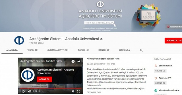 Açıköğretim Sistemi Youtube kanalı &quot;Youtube Silver Plaketi&quot; aldı