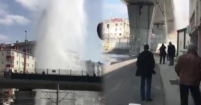 Küçükçekmece'de patlayan su borusu merakı