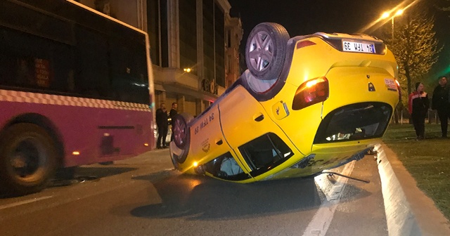 Beyoğlu’nda ticari taksi takla attı: 1 yaralı