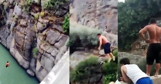 Gençlere 'cesaret dersi vereceğim' deyip 35 metreden atladı