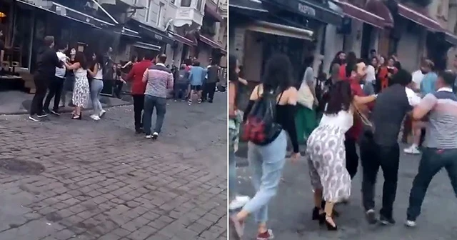 Taksim’de kadınlı ve erkekli kavga