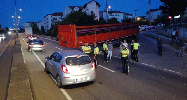 Yolun ortasında kalan dorse, D130 Karayolu'nu trafiğe kapattı