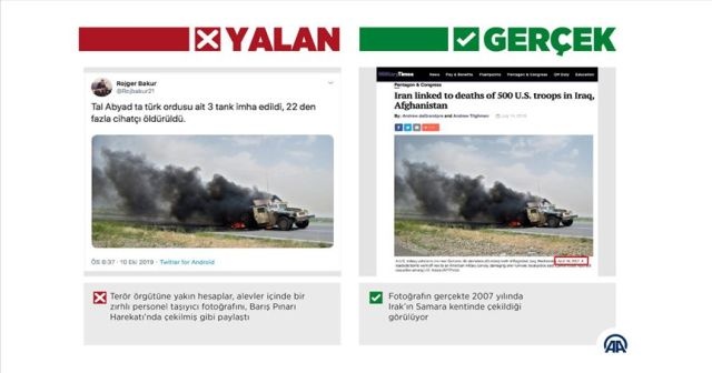 Barış Pınarı Harekatı aleyhine &#039;yanan askeri araç&#039; fotoğraflarıyla manipülasyon