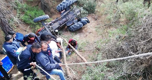 Kontrolden çıkan traktör 15 metrelik uçurumdan yuvarlandı