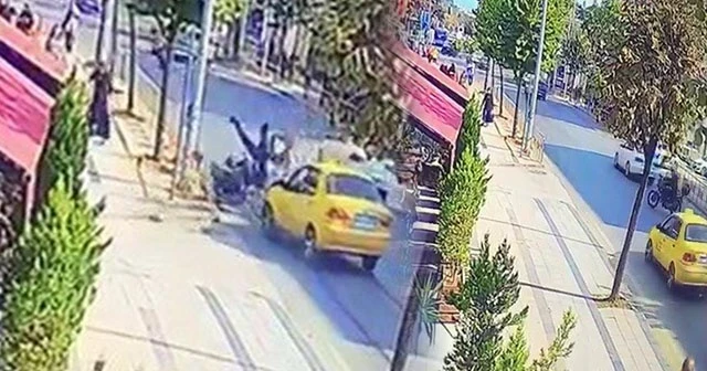 Motorlu kurye ile ticari taksi çarpıştı