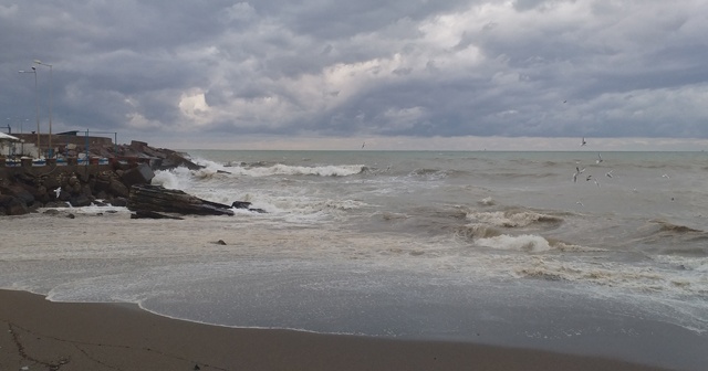 Karadeniz&#039;de dalgalar sahili kapladı