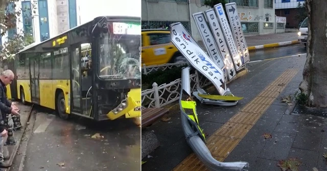 Pendik’te faciadan dönüldü, İETT otobüsü ağaca çarparak durdu