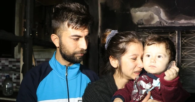 Evleri yanan çiftin gözyaşları