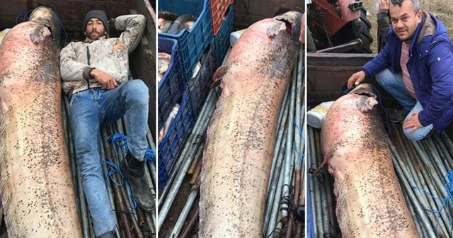120 kiloluk yayın balığıyla poz verdiler!