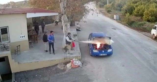 Çalışır halde bırakılan LPG’li otomobilde yangın çıktı