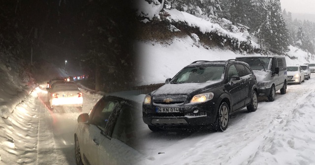 Kar yağışı Abant Tabiat Parkı yolunda trafiği etkiledi