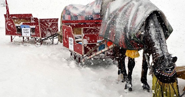 Çıldır&#039;ın sembolü atlı kızakçılara kar engeli