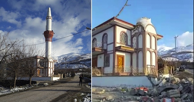 Malatya&#039;da ağır hasarlı caminin minaresi yıkıldı