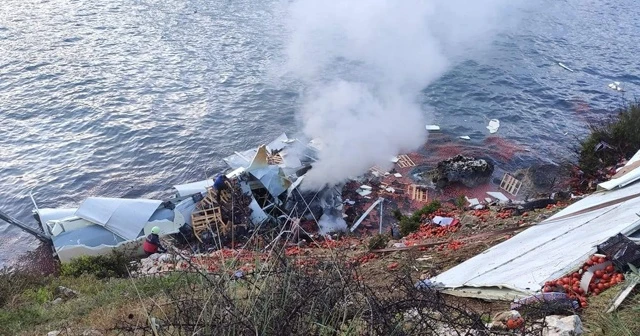 Domates yüklü tır denize uçtu: 1 ölü