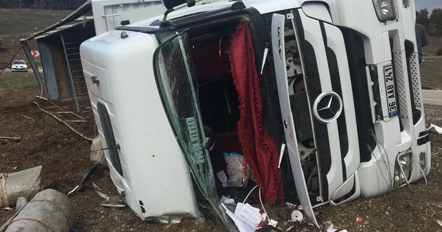 Kars'ta büyükbaş hayvan taşıyan tır kaza yaptı