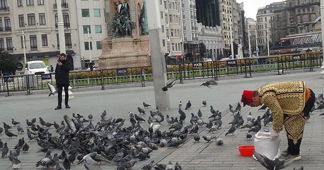 Taksim’de aç kalan güvercinleri beslediler