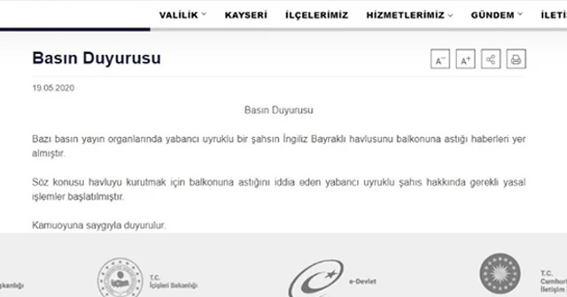 Balkona İngiliz Bayrağı asan yabancı uyruklu şahıs hakkında işlem başlatıldı