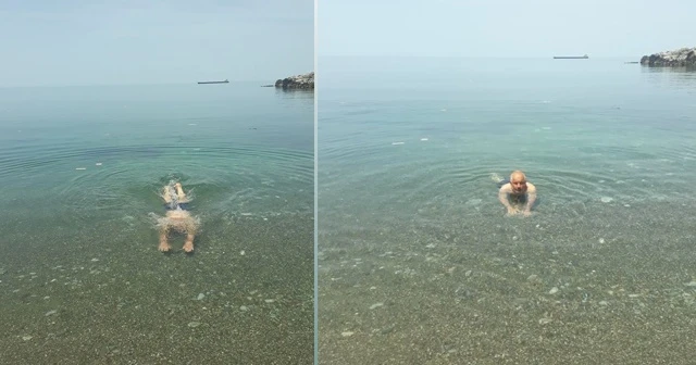 Sıcak havanın keyfini denize girerek çıkardılar