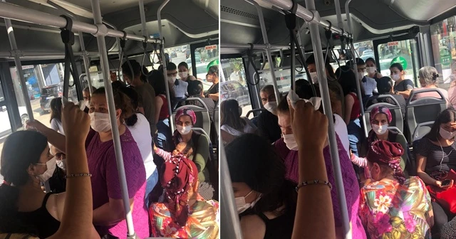 Bu görüntüler halk otobüsünde çekildi! Sosyal mesafe hiçe sayıldı