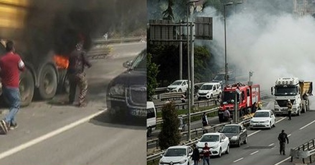 Haliç Köprüsü&#039;nde araç yangını nedeniyle trafik yoğunlaştı