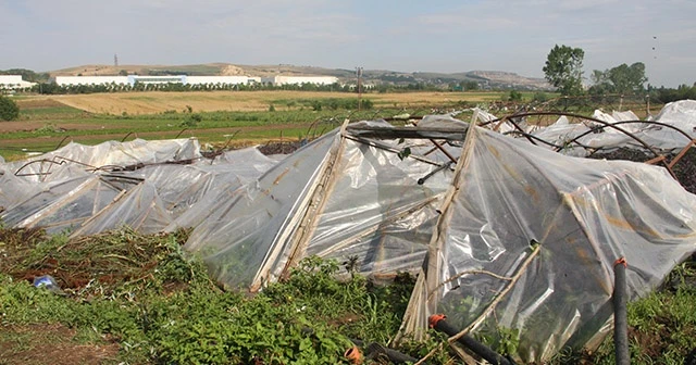 Hortumun vurduğu seralar drone ile görüntülendi