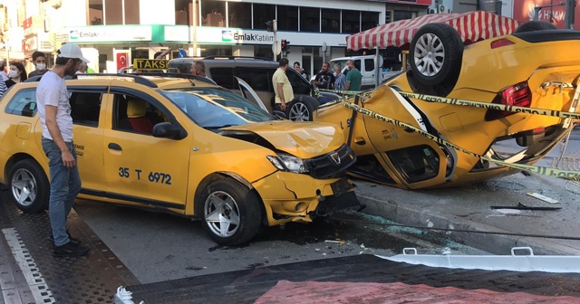 İzmir’de feci kaza: Ticari taksi takla attı