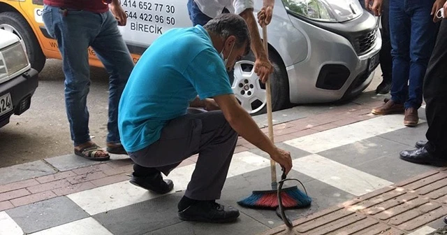 Kaldırımda yürüyen vatandaşların üzerine yılan düştü