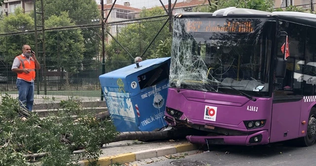 Yolcu otobüsü önce konteynıra ardından ağaca çarptı